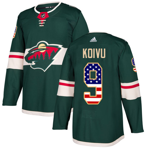Adidas Wild #9 Mikko Koivu Green Home Authentic USA Flag Stitched NHL Jersey